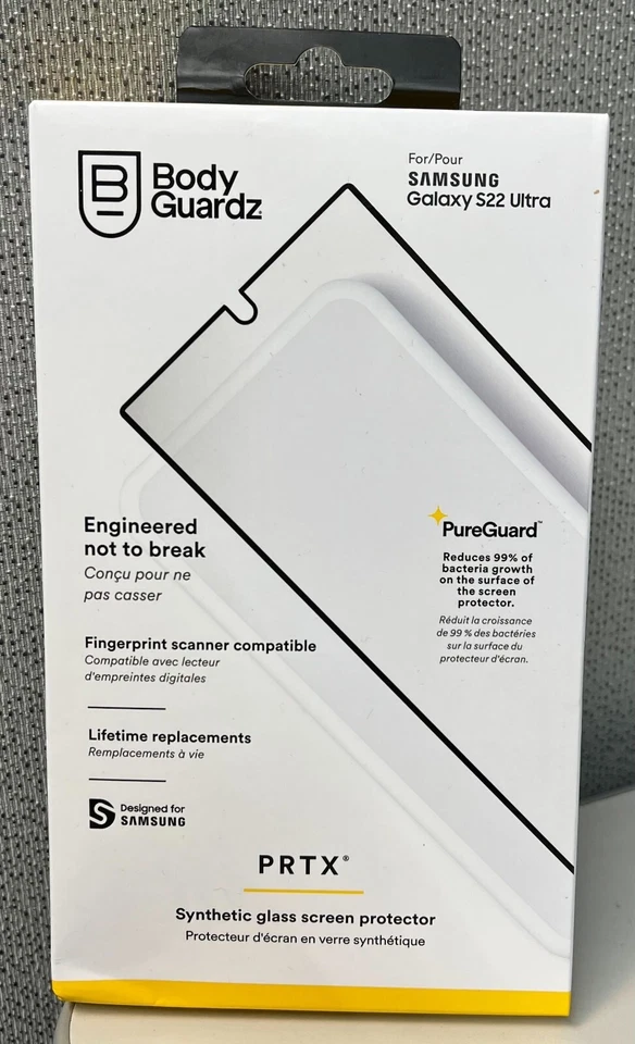 ️ BodyGuardz PRTX Synthetic Antimicrobial Glass Screen Protect Galaxy S22 Ultra