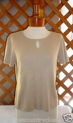 CRAZY HORSE KNIT TOP~Beige~Short Sleeves~Dressy~Miss Size Medium~NWT - Image 1 of 2