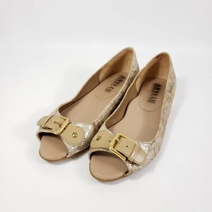 Zapatos planos Anyi Lu para mujer talla 37 beige estampado de serpiente cuero brillante punta abierta - Imagen 1 de 10