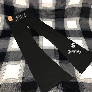 Victoria’s Secret PINK BLACK flared leggings & BLING LOGO IN SIZE SMALL NWT - Picture 1 of 8