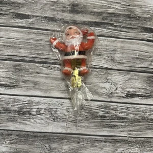 Vintage Waving Dancing Red Flocked Santa Claus Christmas Pick New Old Stock - Picture 1 of 10