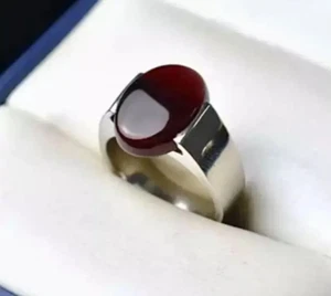 Blood Red Yemeni Aqeeq Ring, 925 Sterling Silver Natural Agate Ring, Shia Ring - Picture 1 of 2