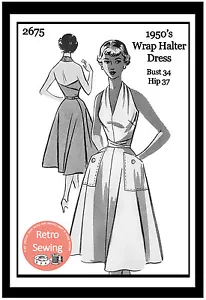 1950s Wrap Halter Dress Sewing Pattern - Rockabilly Pin Up - Picture 1 of 1