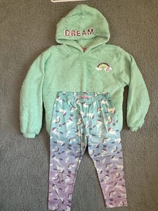 Betsy Johnson Hooded Dream Sequin Rainbow Sweatshirt Matching Unicorn Leggings L - Picture 1 of 16