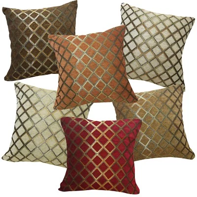 Pillow Cover*Checked Damask Chenille Sofa Seat Pad Cushion Case Custom Size*Wk7 - Image 1 of 2