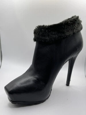 Guess Sexy Negro Stiletto Plataforma Botines Cuero Borde Piel - EE. UU. Talla 7.5 Foto 1 de 4