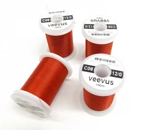 Lote de 4 carretes Veevus C06 12/0 carrete de 100 metros de hilo de atar moscas rojas - Imagen 1 de 1
