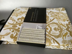 Envogue Shower Curtain Paisley Medallion Floral Yellow Watercolor 100% Cotton - Picture 1 of 7