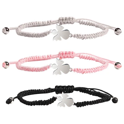 3pcs Stainless Steel Guardian Angel Braided Cord Bracelet Adjustable BFF Cuff - Image 1 of 4