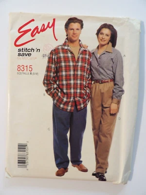 McCall's 8315 Misses & Men's Shirt & Pull-On Pants Size S-M Uncut Sewing Pattern - Image 1 of 3