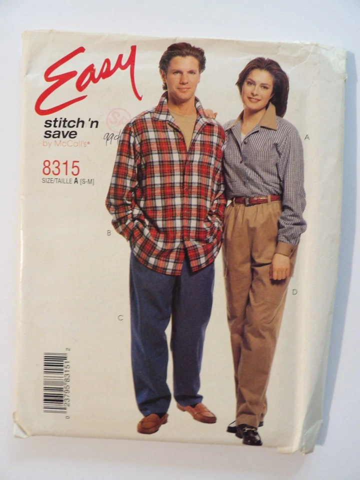 McCall's 8315 Misses & Men's Shirt & Pull-On Pants Size S-M Uncut Sewing Pattern - Image 1 of 3