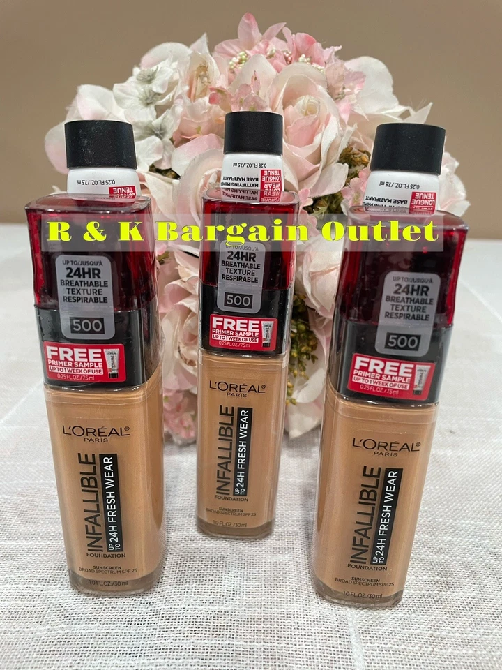 L'OREAL 24H Fresh Wear Foundation W/ Face Primer 500 Honey Bisque 1oz Ea 3pcs  - Image 1 of 1