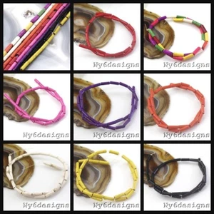 Magnesite Turquoise Tube Beads 15" purple red violet yellow black white 14x4mm - Picture 1 of 9