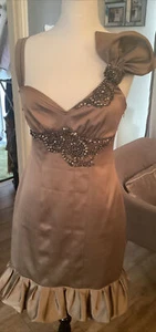 Size 10 12 bronze Karen Millen embellished bow wedding occasion satin dress - Picture 1 of 11