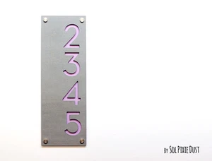 Modern House Numbers, Concrete with Purple Acrylic - Vertical - 4 Sign Plaque - Picture 1 of 7