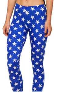 AQUA Leggings White Stars on Blue Print Slim Fit Thin Elastic Sz S NEW NWT BL11 - Picture 1 of 2
