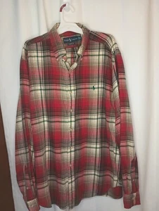 Ralph Lauren Blue Label Mens Plaid Flannel Shirt XL Red Cowboy Cabincore Outdoor - Picture 1 of 12
