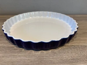 Emile Henry Blue Ruffled Pie Flan Quiche Dish France 60.00 28cm Internal - Picture 1 of 7