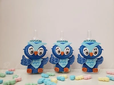 Baby Shower 12 Owl Favor Rellenable Biberones Azules Premios Juegos Niño Decoración Recuerdos Foto 1 de 4