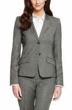 Mujer HUGO BOSS Chaqueta slim fit sin cuello de lana con elástico natural  Fantasía | Trajes con pantalón y trajes con falda | Camminare