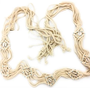 Cord Belt With Turquoise Beads  And Shells  60” One Size Adjustable  Rope Belt - Picture 1 of 4