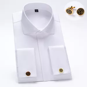 Mens Dress Shirts French Cuff Long Sleeves Formal Business Camisas Shirts Tops - Picture 1 of 11