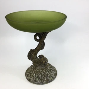 Vintage Kerzenhalter Schmuckschale grün Glas Messing Fisch - Bild 1 von 5