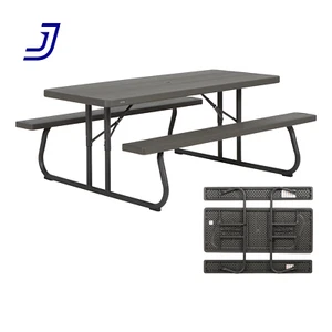 Picnic Table Brown Folding Polyethylene Stain Resistant 6 Foot High Density US - Picture 1 of 11