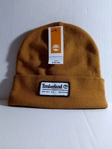 NWT TIMBERLAND HAT "Beanie" Style Cuffed One Size TAN/GOLD OFFICIAL LOGO PATCH! - Picture 1 of 6