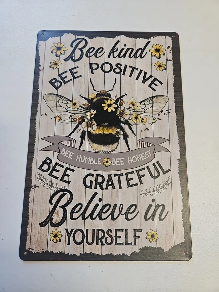 Bee Kind Bee Positive Metal Wall Sign Farmhouse Rustic Bee Decor Inspirational - Image 1 of 4
