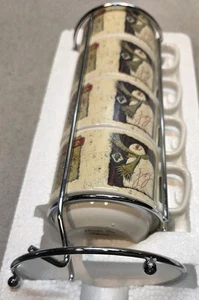 Kirklands Schneemann Keramik Expresso Tassen Weihnachtstassen 4 Stück Set mit Ständer - Bild 1 von 3