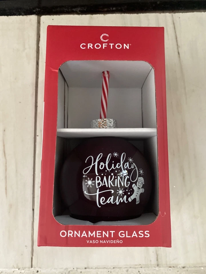 Crofton Glass Ornament Drink Cup With Straw 13.2 oz's Holiday Christmas
