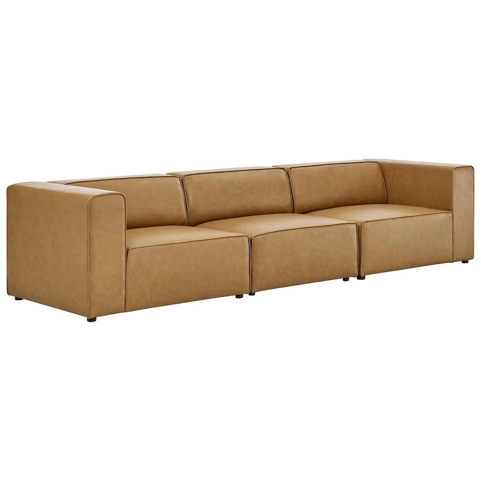 Modway Furniture Mingle Vegan 3 Piece Sectional Sofa in Tan -EEI-4789-TAN