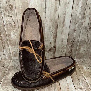 L.L. BEAN Brown Leather & Fleece Lined Moccasin Slippers Men's Size 9 Medium - Picture 1 of 9