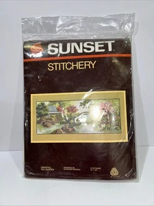 New VTG Sunset Stitchery Crewel Embroidery Kit Oriental Tea Garden #2485 1982 - Picture 1 of 4
