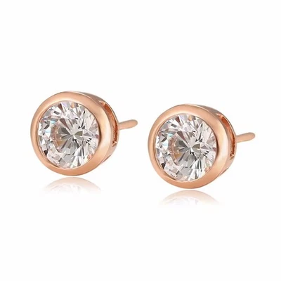 Damen Ohrringe Rosegold 750 vergoldet 18k Ohrstecker Zirkonia wasserfest O2893 - Bild 1 von 3