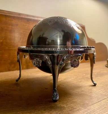 PLATEADO MANTEQUILLA CAVIAR PLATO PATAS ESFERA TAPA GIRATORIA HECHO EN INGLATERRA Foto 1 de 4