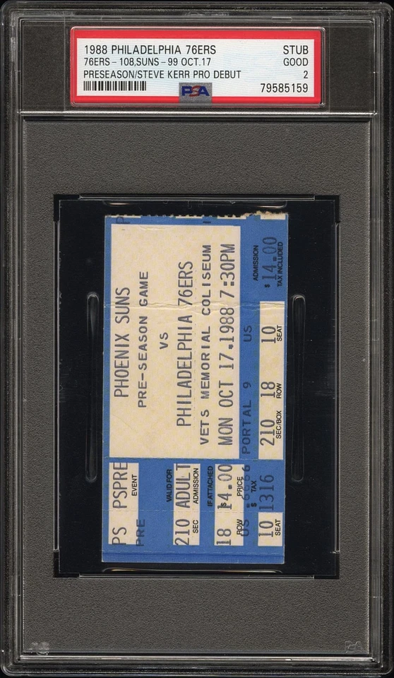 Steve Kerr Pro Debut - PSA Ticket 1988 Basketball Philadelphia 76Ers Suns - Image 1 of 1