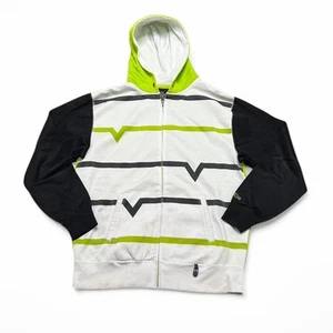 2000’s Volcom Hoodie Mens Size L / Full Zip Hooded White and green striped Y2K - Picture 1 of 8