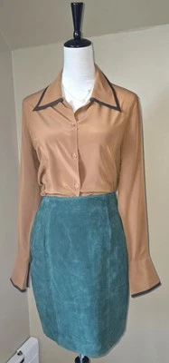 Falda lápiz de gamuza verde vintage | Talla 6 (se adapta como US 4) | Western Midi Foto 1 de 4