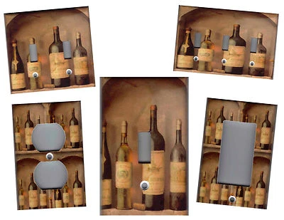 GARRAFAS DE VINHO NA PRATELEIRA COZINHA TOSCANA DECORAÇÃO PARA CASA INTERRUPTOR DE LUZ PRATOS OU TOMADAS - Imagem 1 de 4