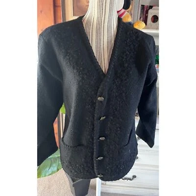 复古水晶神户黑色毛毡羊毛开衫大号 — 第 1/4 张图片