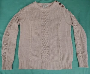 Womens Winter Silks Textured Cable Pom Knit Gray Silk Cotton Sweater Size M Soft - Picture 1 of 9