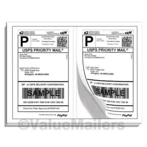 Labels 500 Adhesive Blank Shipping Labels 2 Per Sheet 8.5 X 5.5 Premium Quality - Picture 1 of 3