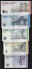 DENMARK  1000 + 500 + 200 +  100 + 50  KRONER  FULL SET   GEM UNC