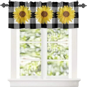 Litter Star Farmhouse Sunflower Buffalo Plaid 18"Lx54"W Valance Pocket Curtains - Picture 1 of 3