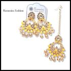 Indian Bollywood Style Yellow Earring And  Maang Tikka Set For Women/Girls