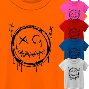 USA Dropping Smile Skull Kid's T-Shirt American Horror Funny Christmas Gift Tee - Picture 1 of 13