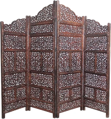 Room Divider Wood Screen - Mahanadi Antique Brown - 4 Panel Folding 72X80 - Wood - Image 1 of 4