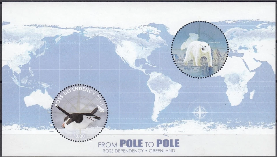 ROSS DEP. 2014 De polo a polo; edición conjunta de Groenlandia, hoja en miniatura MNH Foto 1 de 1